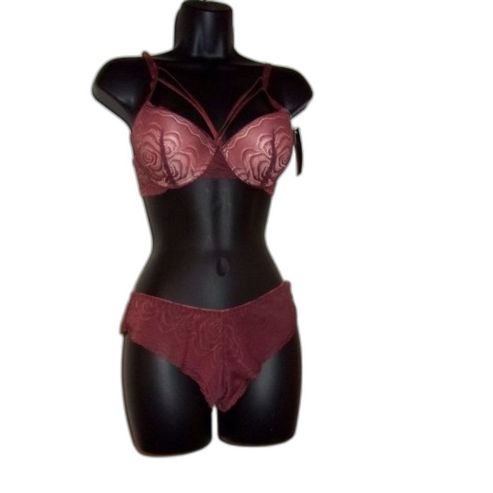 Youmita 40C Sable Mesh Push Up Bra w/Front Straps & XL Mesh Thong NWT